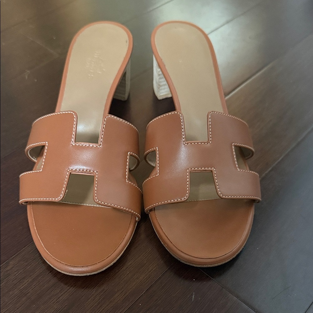 Hermes Brown Leather Mules